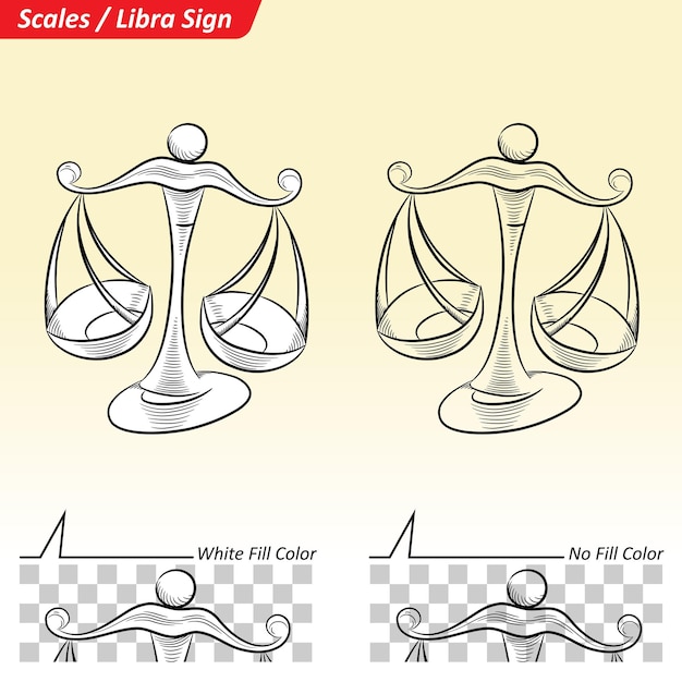 Vector black and white digital sketches of libra zodiac star sign