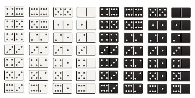 Black and white domino full set in flat design style