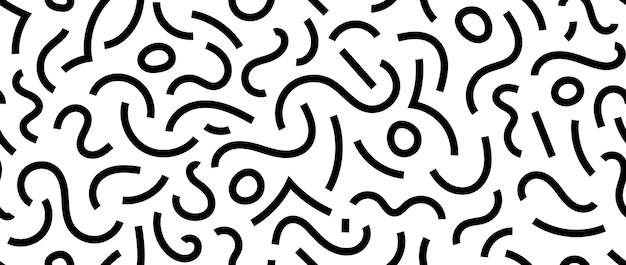 Vector black and white doodle squiggly lines seamless pattern abstract childish scribble repeat