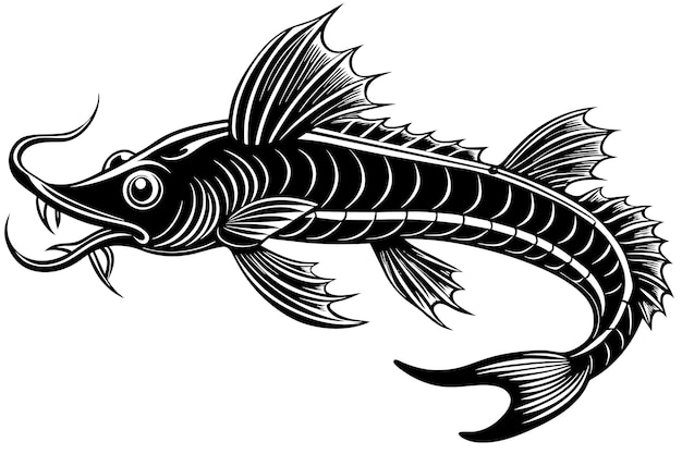 black and white dragon fish vector