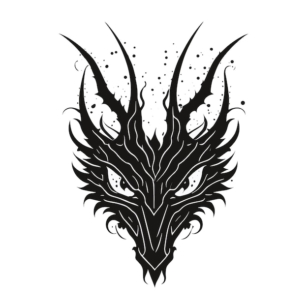 Vector a black and white dragon with horns and a black and white pattern.