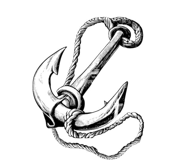 Vector a black and white drawing of an anchor with the letter c on it.