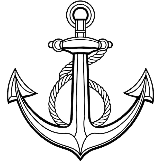 Vector a black and white drawing of an anchor with a rope on it