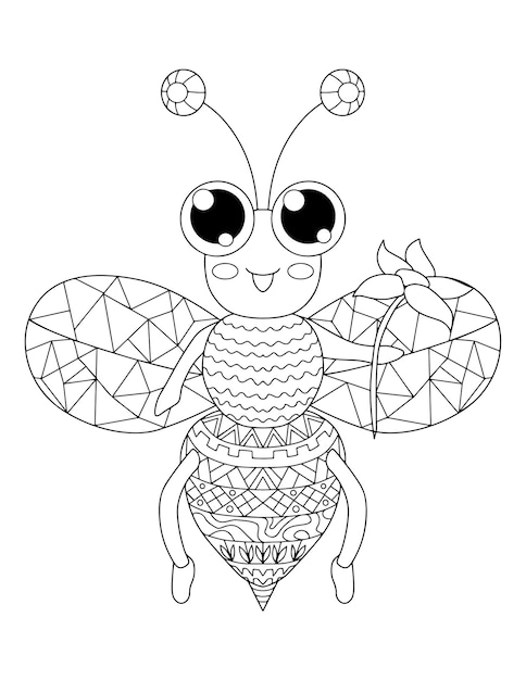 A black and white drawing of bee