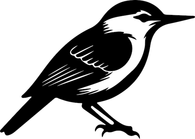 a black and white drawing of a bird with a black and white face