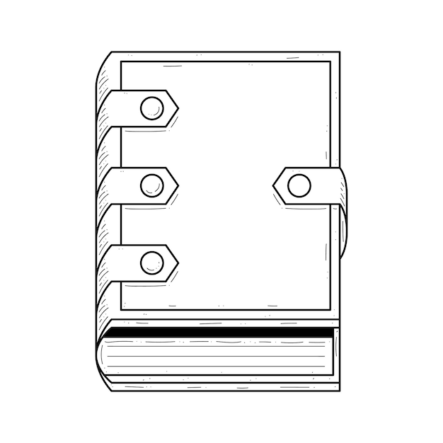 A black and white drawing of a book with the number 5 on the top.