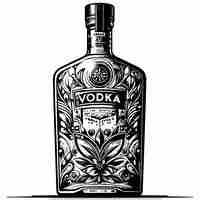 Vector a black and white drawing of a bottle of vodka