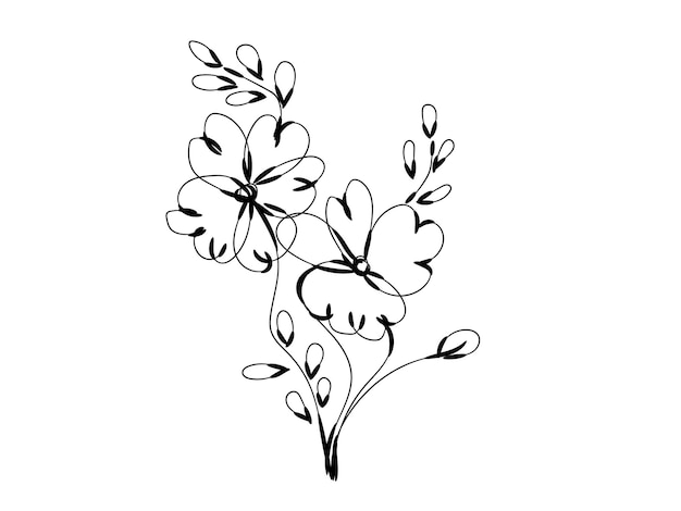 Vector black and white drawing of a bouquet of flowers