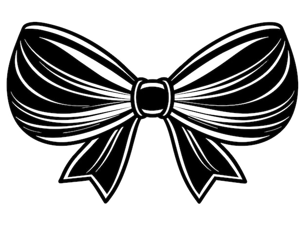 a black and white drawing of a bow with a ribbon on it