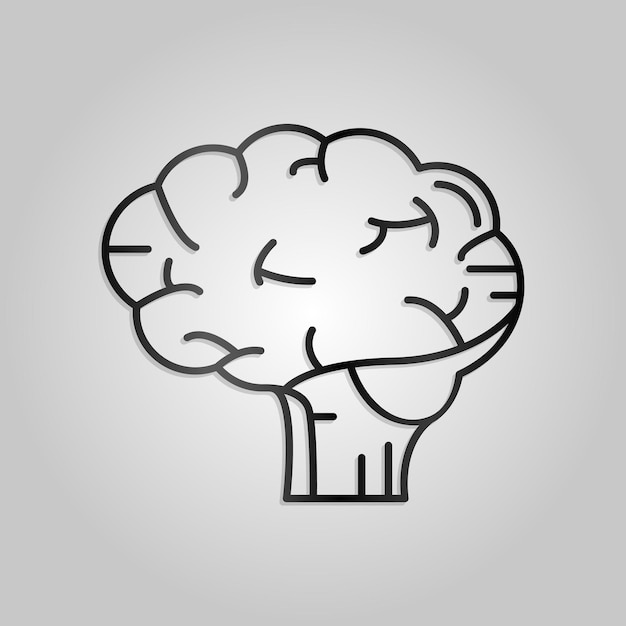 「brain」という単語が書かれた脳の白黒の絵。