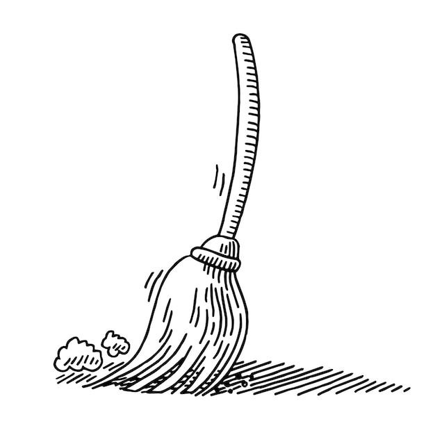 a black and white drawing of a broom with a handle in the middle of it