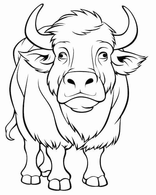 A black and white drawing of a buffalo