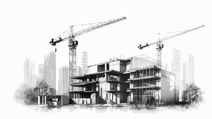 Vector a black and white drawing of a building under construction
