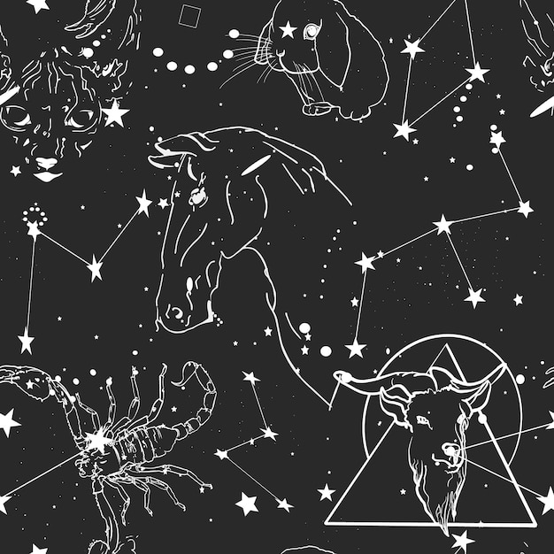 a black and white drawing of a bull and a bull with a star on it