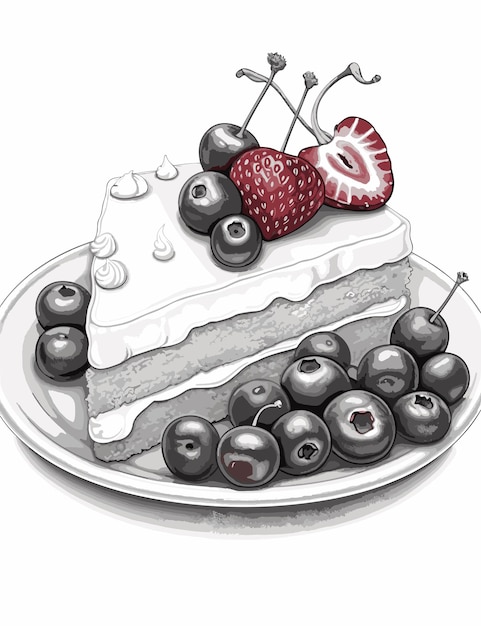 Черно-белый рисунок торта Нарисованная рукой иллюстрация контура праздничного торта