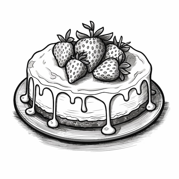 Vector black and white drawing of a cake hand drawn birthday cake outline illustration