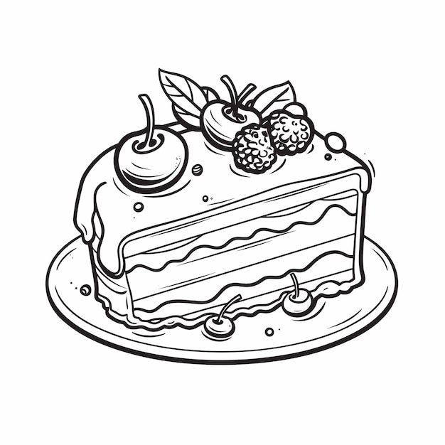 Disegno in bianco e nero di un'illustrazione disegnata a mano del profilo della torta di compleanno della torta