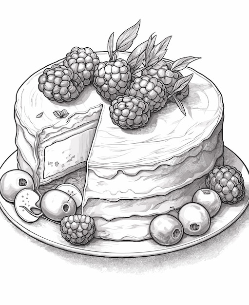 black and white drawing of a cake hand drawn birthday cake outline illustration