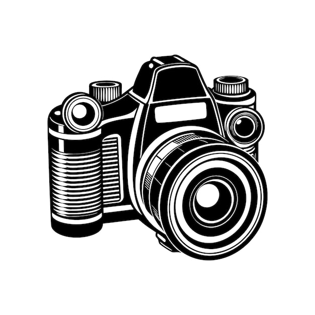 a black and white drawing of a camera with a picture of a camera on it
