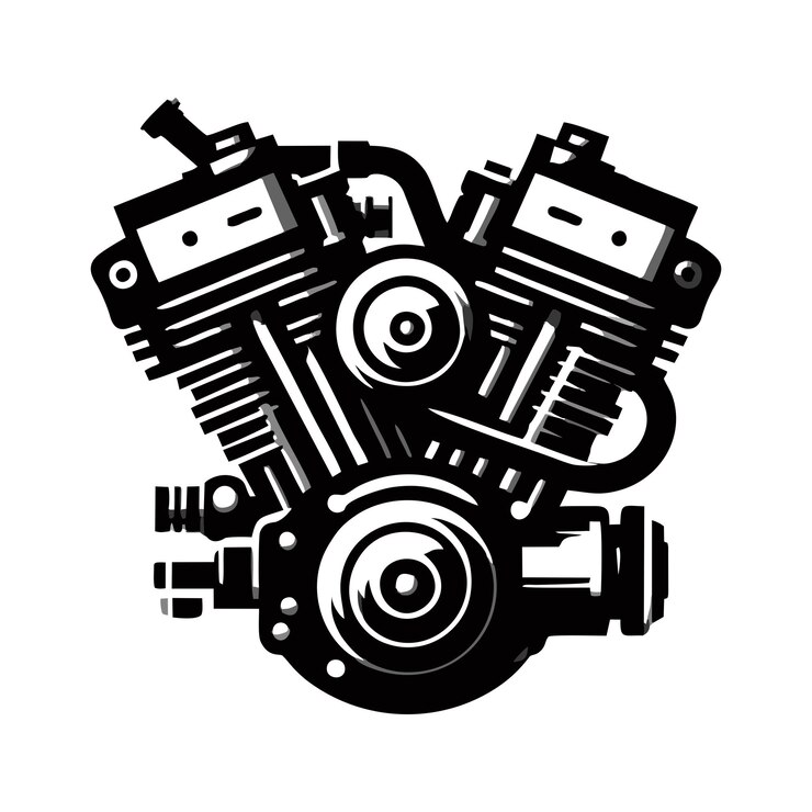 Vector a black and white drawing of a car engine with the word engine on it