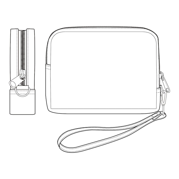 a black and white drawing of a case with a strap that says  the time