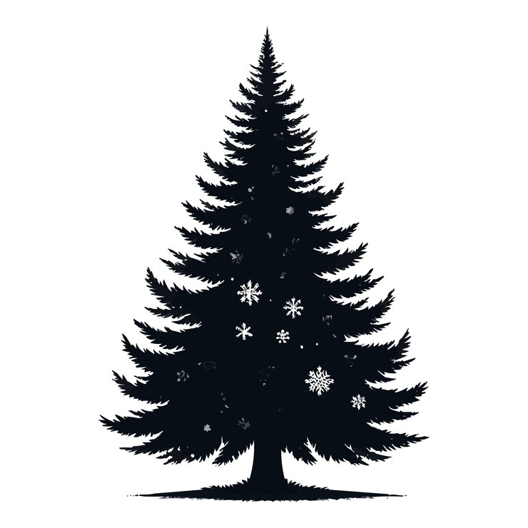 Vector a black and white drawing of a christmas tree with snowflakes on it