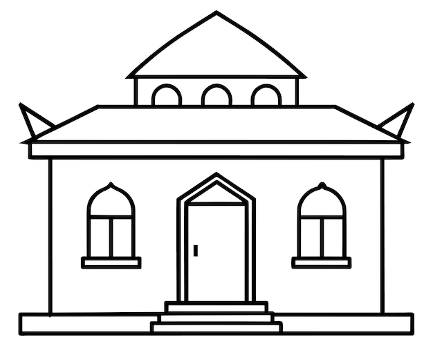 Vector a black and white drawing of a church with a cross on the top