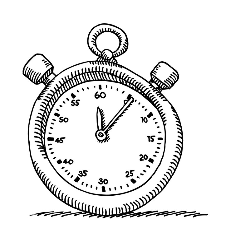 Vector a black and white drawing of a clock with the hands on the numbers 1 and 3