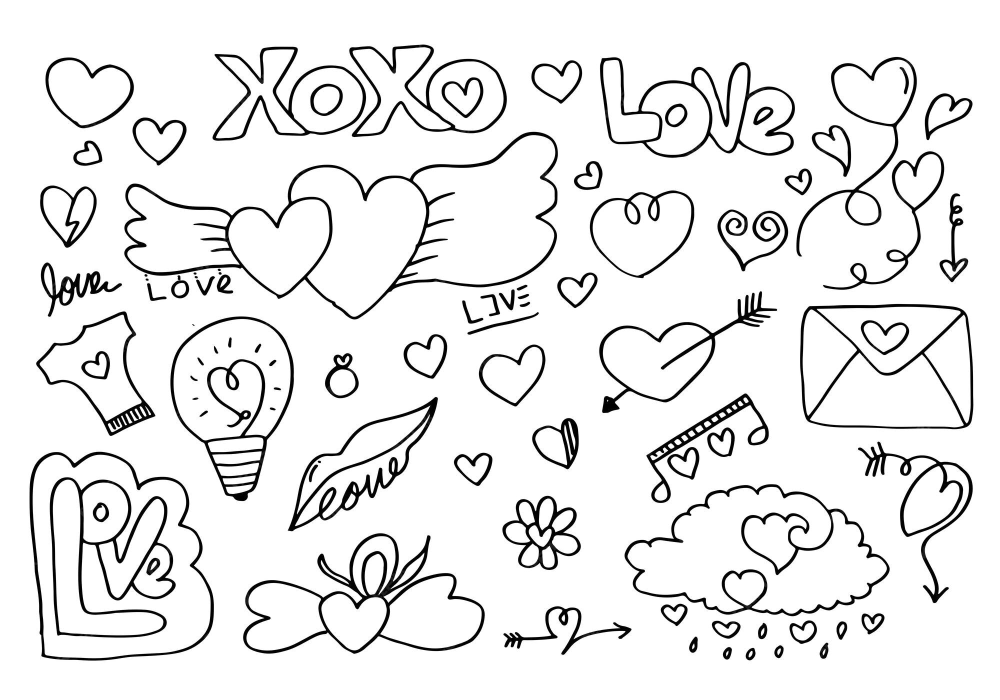 premium-vector-a-black-and-white-drawing-of-a-collection-of-valentine-s-day-designs