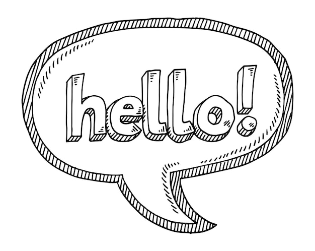 Vector a black and white drawing of a comic balloon with the words hello hello