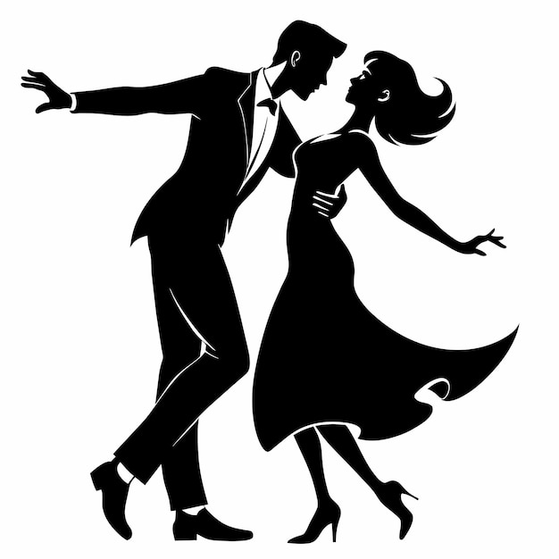 Vector a black and white drawing of a couple dancing in a dress