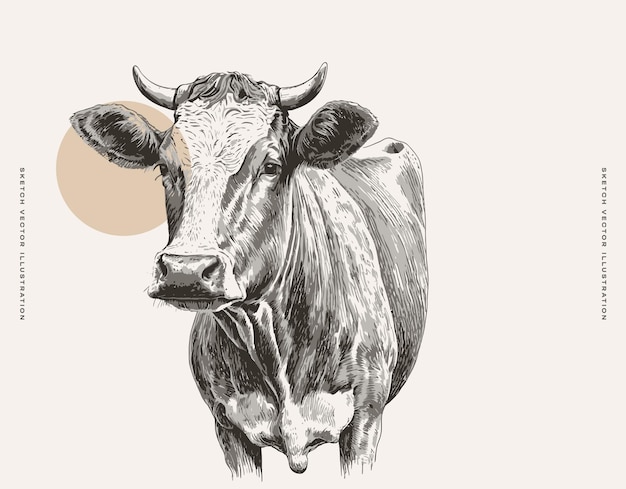 Black and White Drawing of a Cow