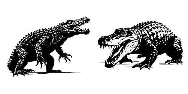 ワニのシルエットの黒と白の絵