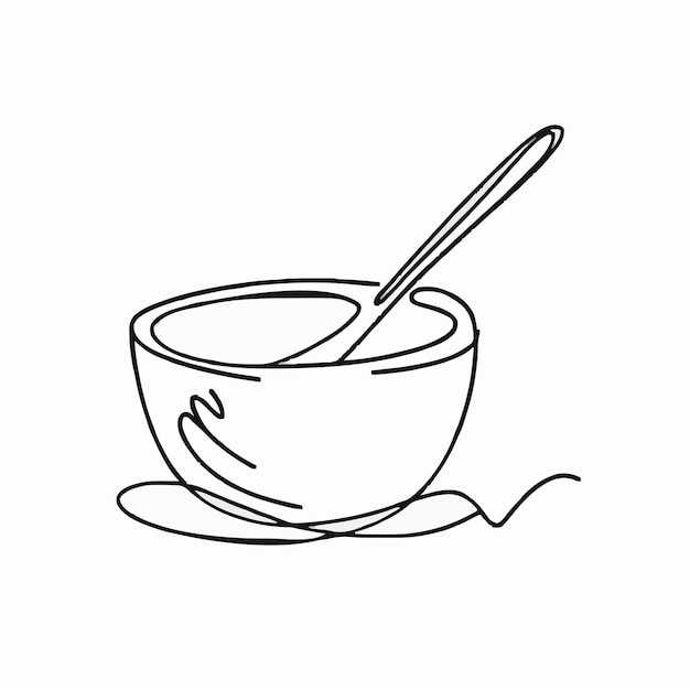 Vector a black and white drawing of a cup with a spoon in it