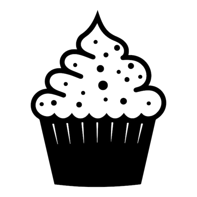 a black and white drawing of a cupcake with a star on it