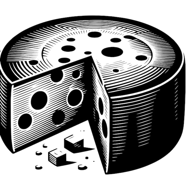 Vector a black and white drawing of a dice with holes in the middle