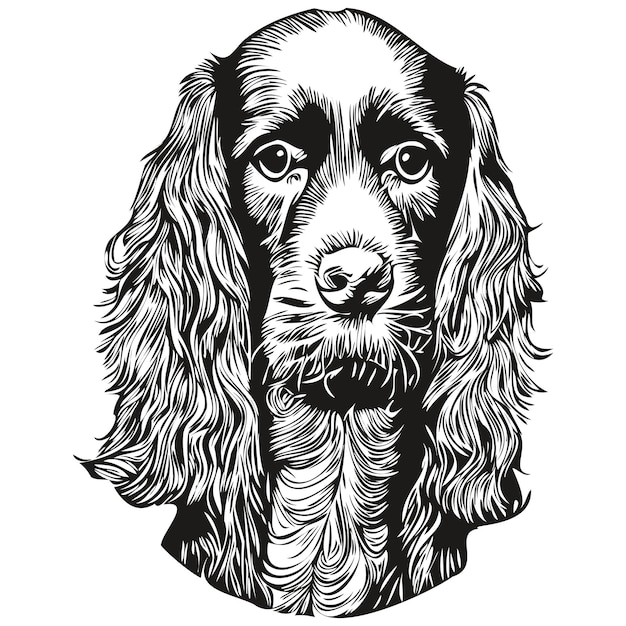 A black and white drawing of a dog's head.