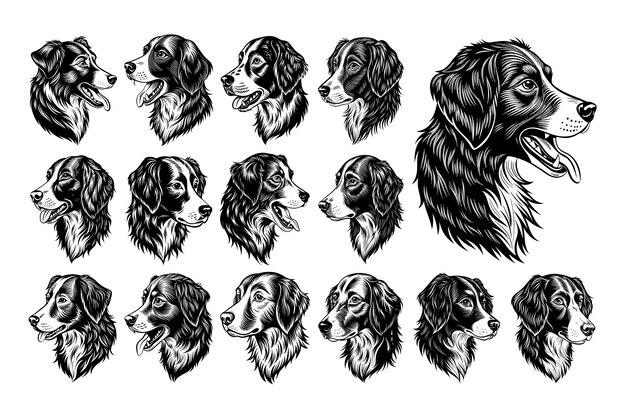 Vettore un disegno in bianco e nero di un cane con una testa nera e una testa di cane