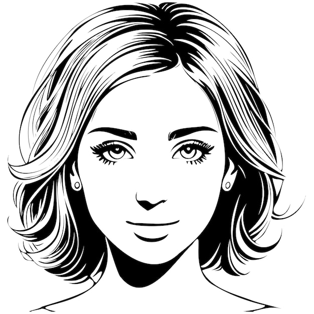 Black and white drawing of a female face contour lines