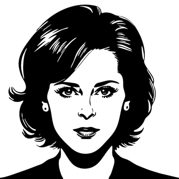 Black and white drawing of a female face contour lines