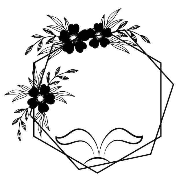 A black and white drawing of a flower crown with a flower on it.