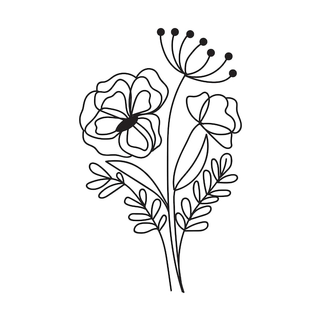 A black and white drawing of a flower with a stem and the words " flowers " on it.