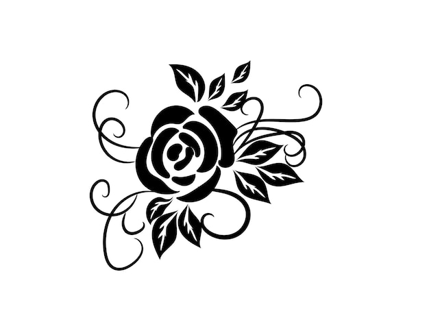 a black and white drawing of a flower with a white background