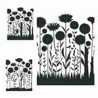 Vector a black and white drawing of flowers and grass