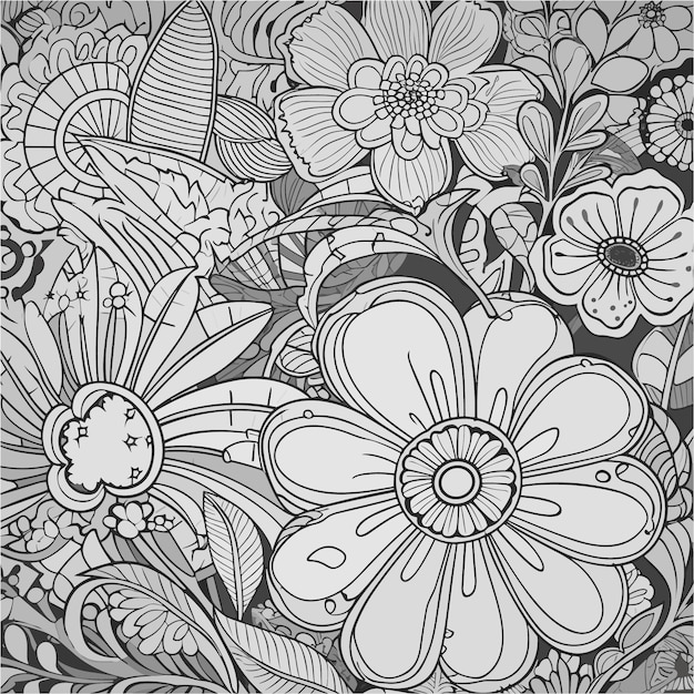 Vector a black and white drawing of flowers with a large flower.