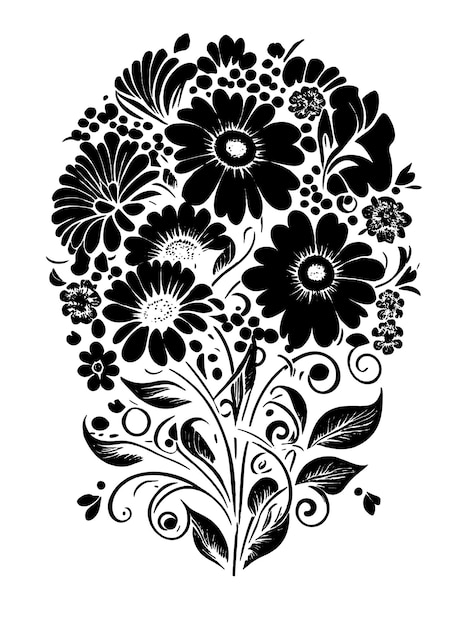 A black and white drawing of flowers with the word art on it