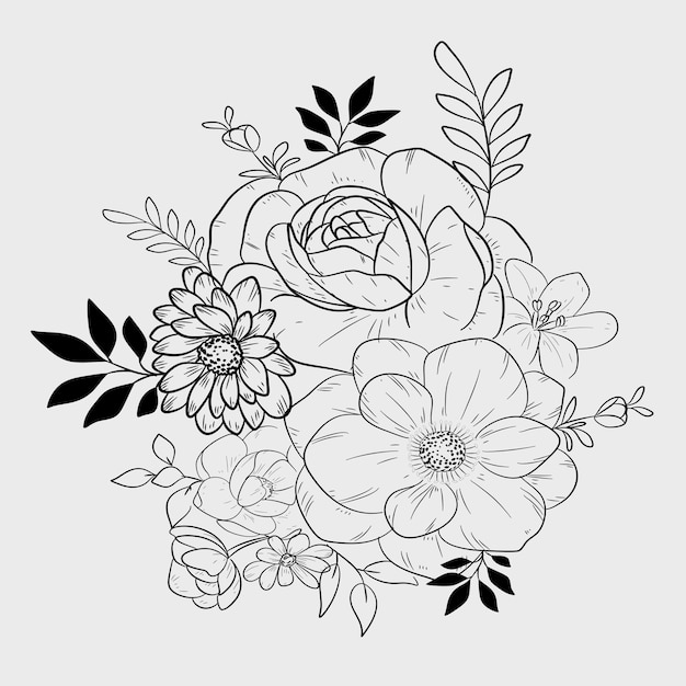 Vector a black and white drawing of flowers