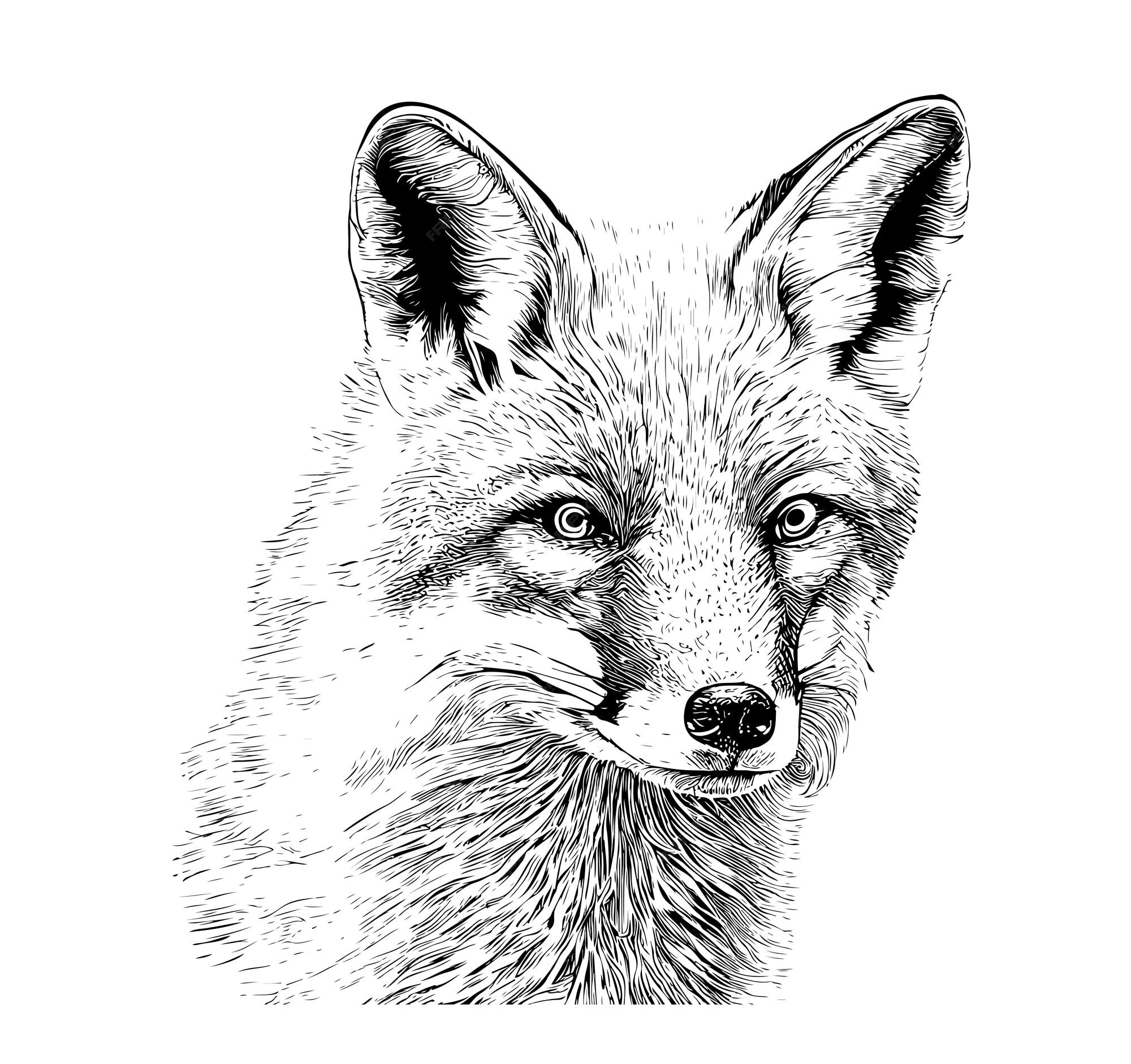 Premium Vector A black and white drawing of a fox.