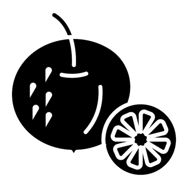 a black and white drawing of a fruit with a cross on it