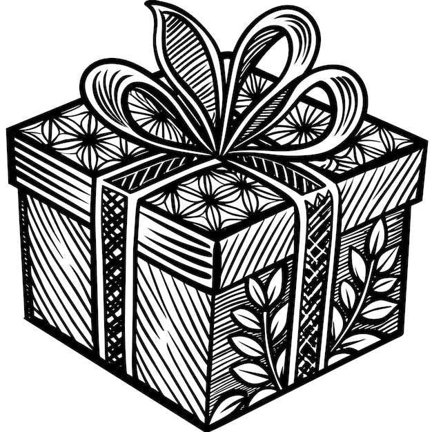 리본 을 가진 선물 상자 의 검은색 과 색 그림
